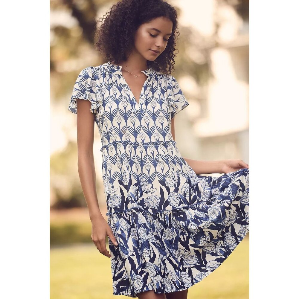 ANTHROPOLOGIE‎ CECILIA PETTERSSON  V-Neck Printed Dress Size Small